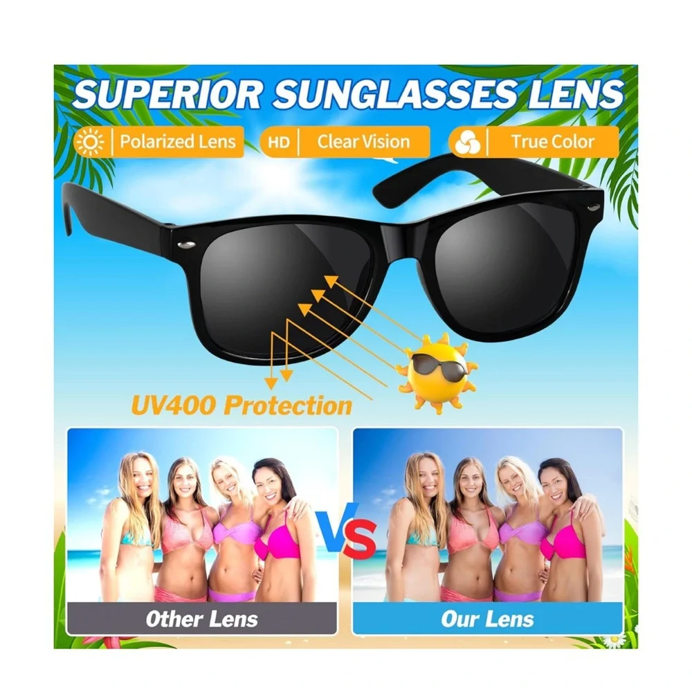 8 Pack of Classic Black Sunglasses Set with UV Protection for Summer Beach Party